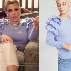 CHARTER CLUB Cashmere‎ Cha Cha Ruffled Sweater Top Periwinkle Size M Spring Soft